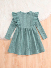 Young Girl Urban Chic Solid Color Ruffle Edge Long Sleeve Dress